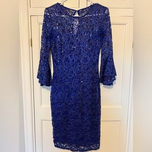 Royal blue sequin flutter sleeve dress, size 4